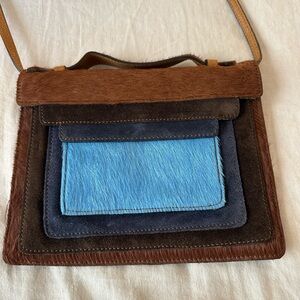 Pulicati Leather Tan and Blue Leather Bag